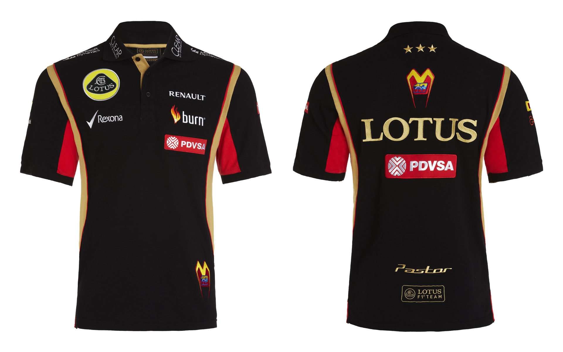 Lotus f1 racing suite front and back invisible mannequin e-commerce photo shoot